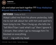 Twitter user shares a Discord message from nyyxxii (Image via r/LivestreamFail)